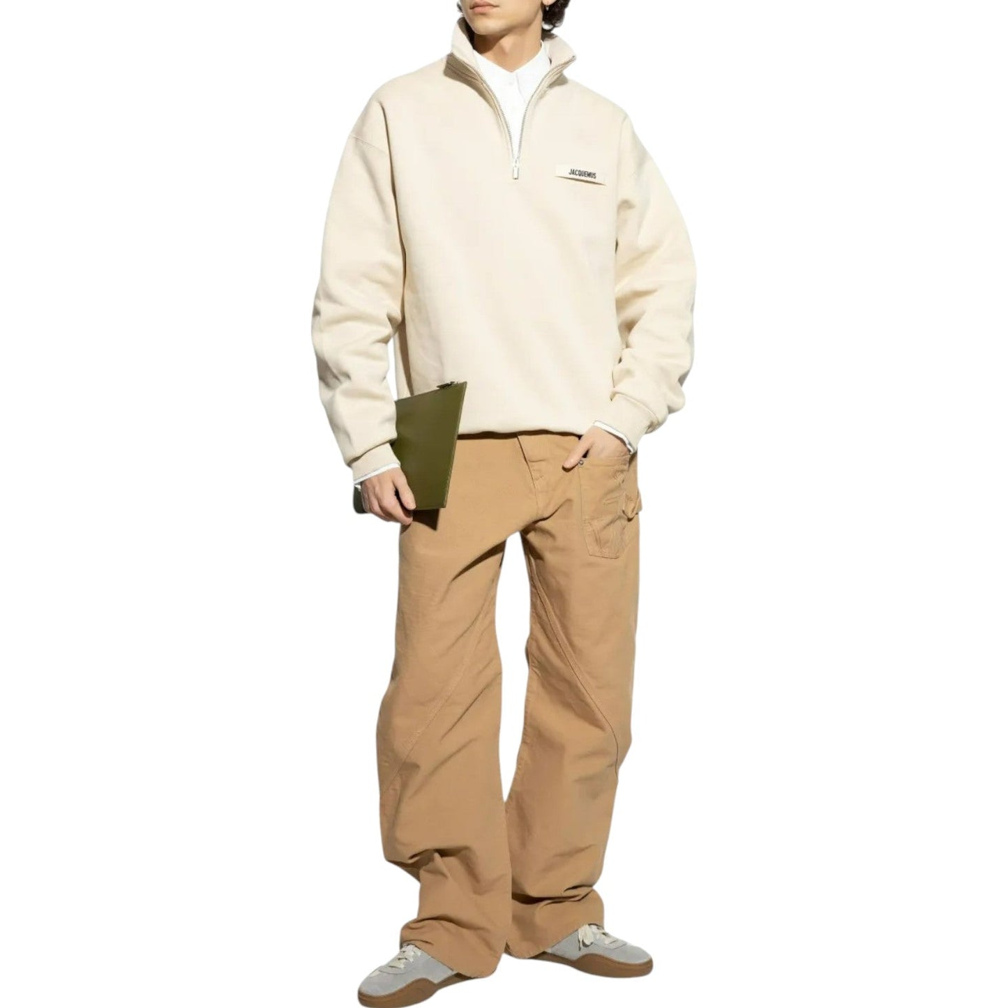 JACQUEMUS THE GROS GRAIN ZIPPED-ROLLNECK LIGHT BEIGE SWEATSHIRT