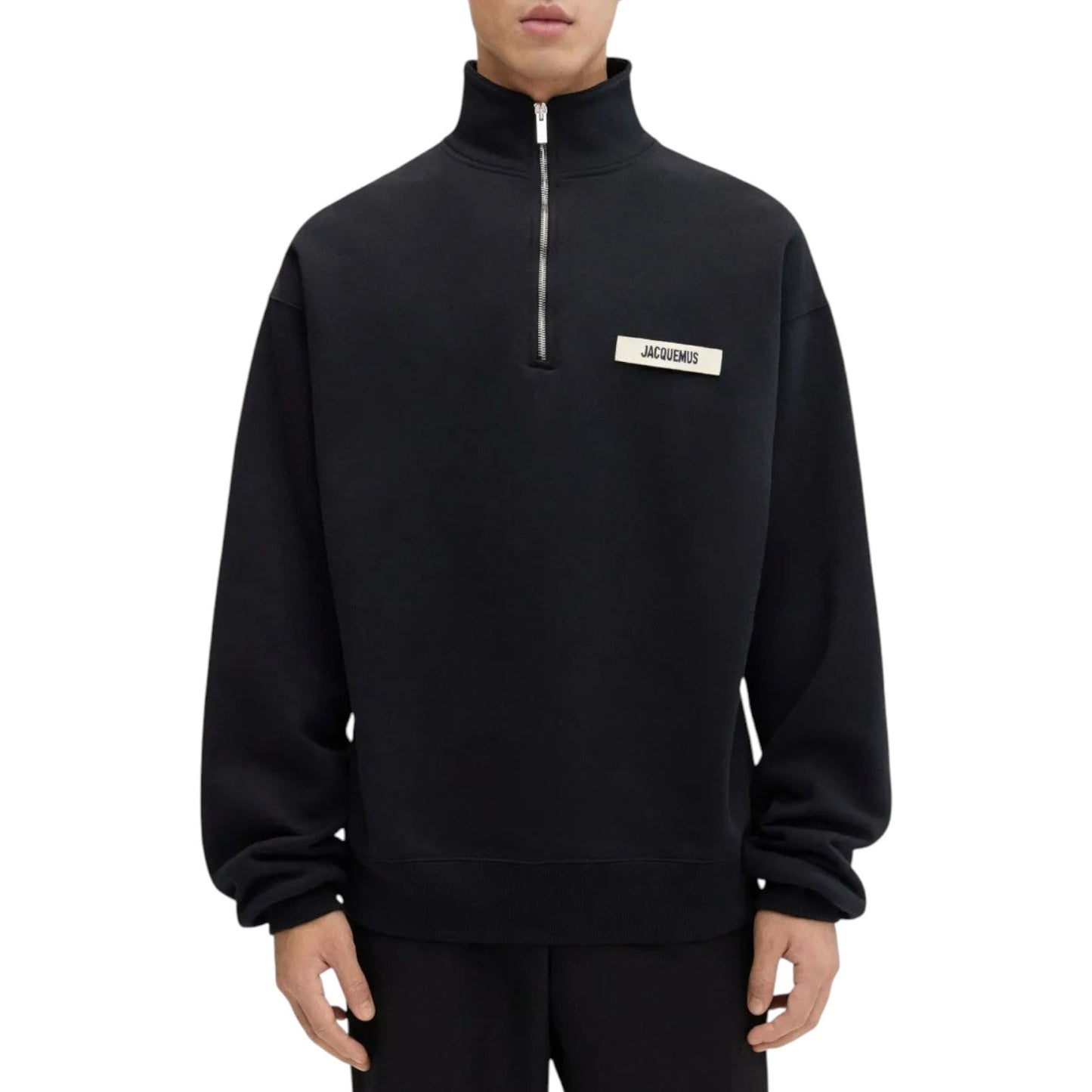 JACQUEMUS THE GROS GRAIN ZIPPED-ROLLNECK BLACK SWEATSHIRT
