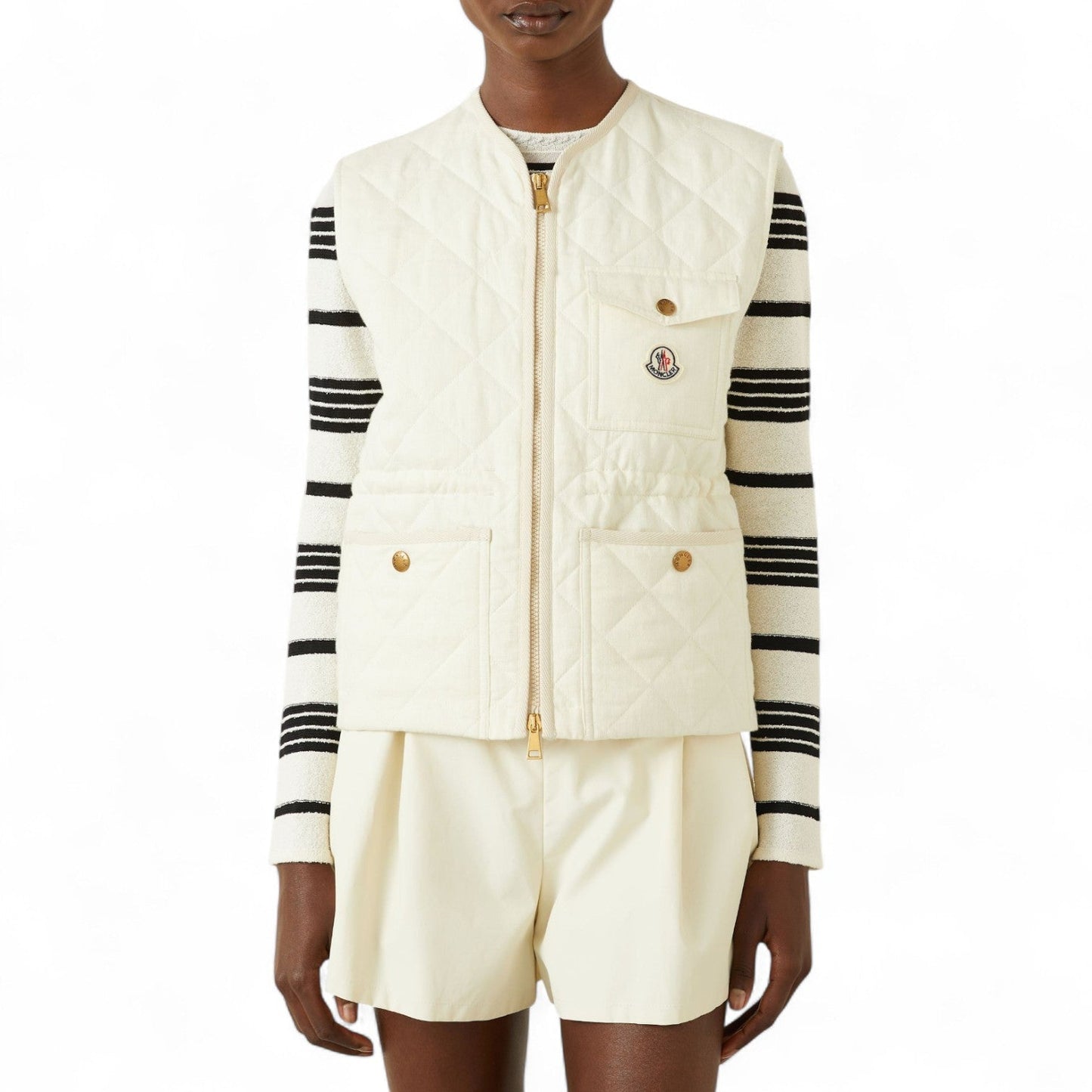 MONCLER VIGNY QUILTED LINEN WOMEN WHITE VEST