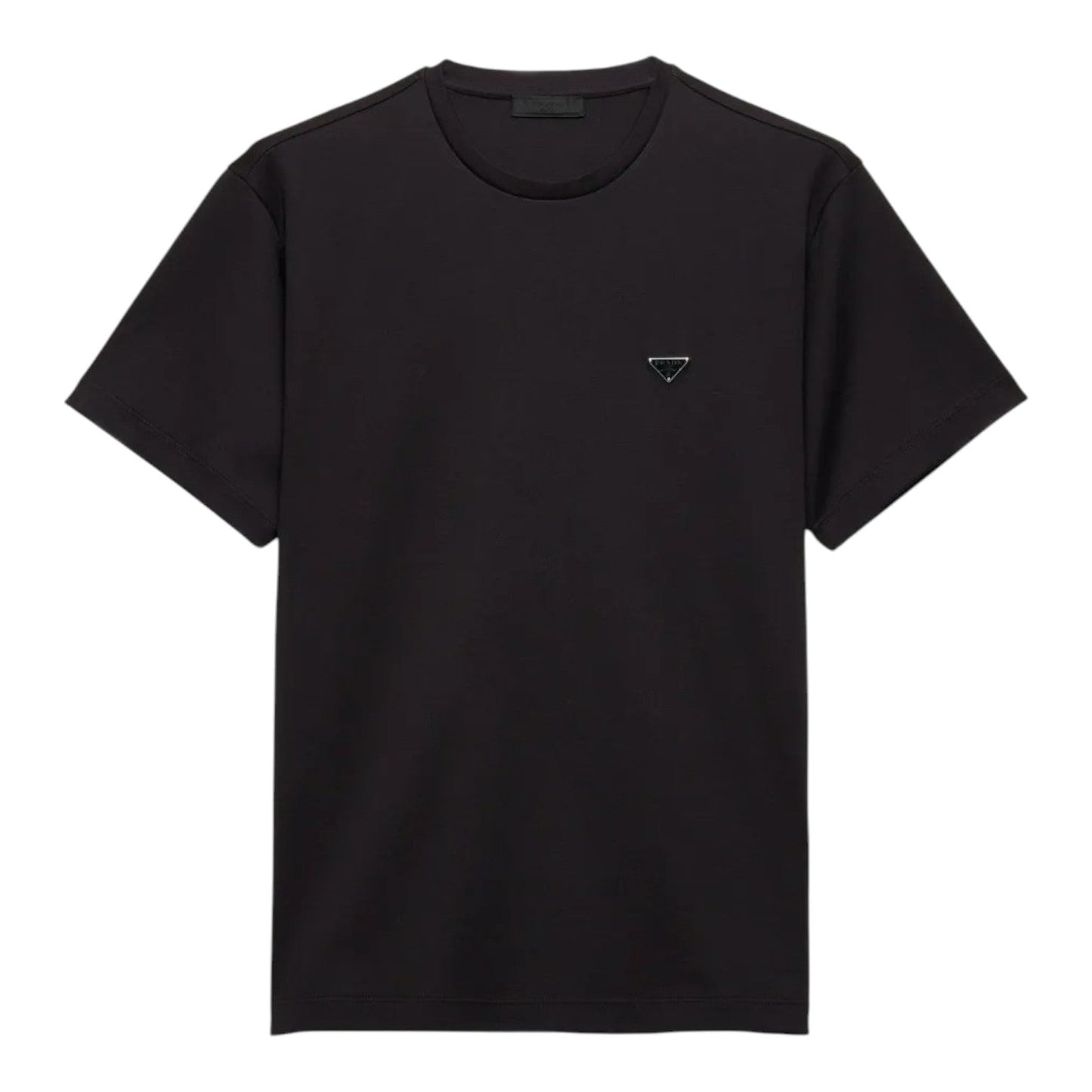 PRADA TRIANGLE GOLD LOGO-PLAQUE BLACK T-SHIRT