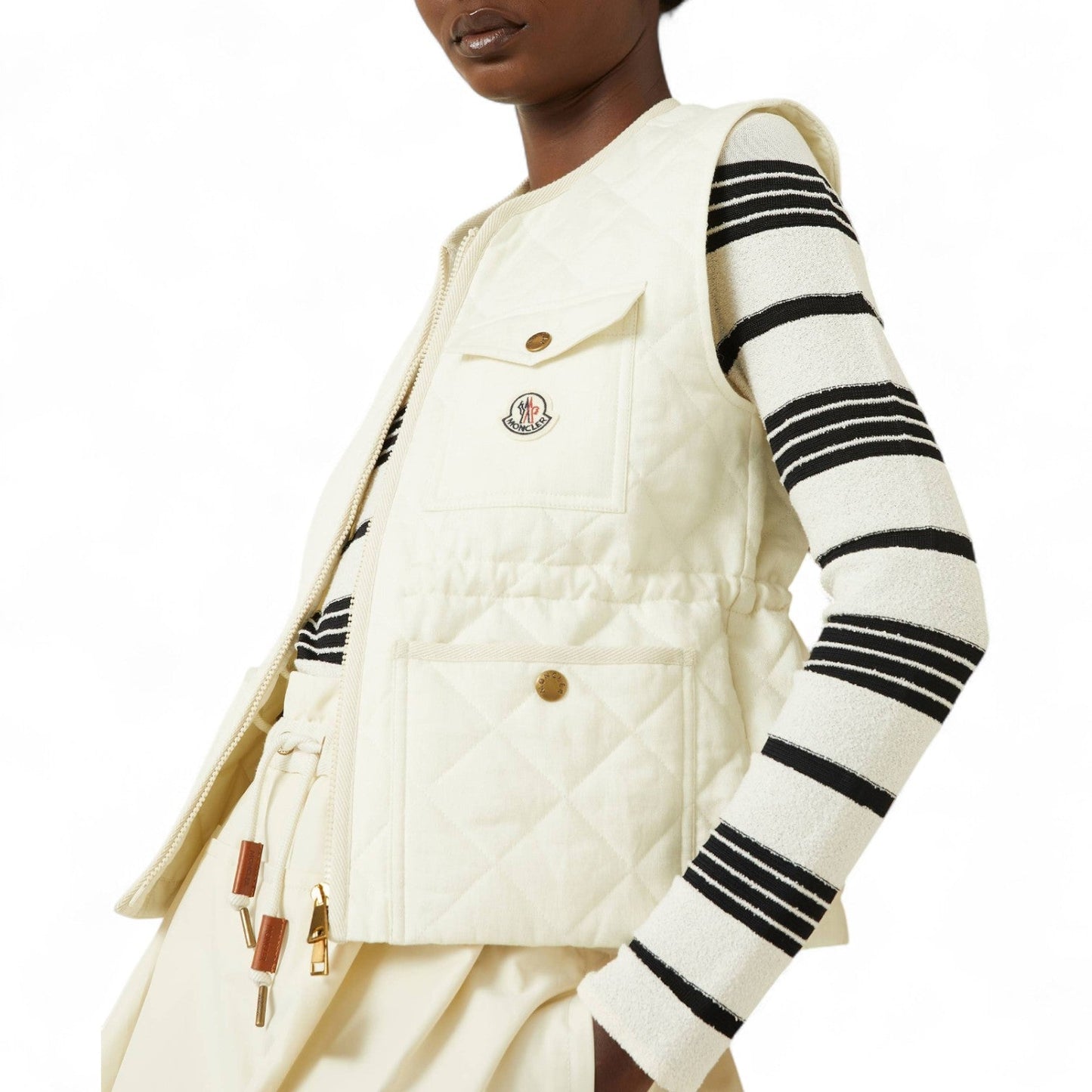 MONCLER VIGNY QUILTED LINEN WOMEN WHITE VEST