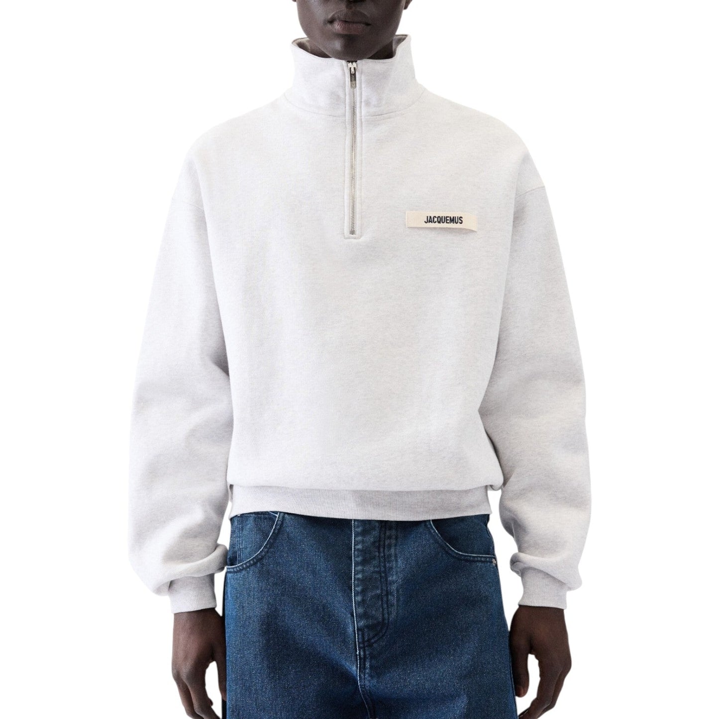 JACQUEMUS THE GROS GRAIN ZIPPED-ROLLNECK GREY SWEATSHIRT