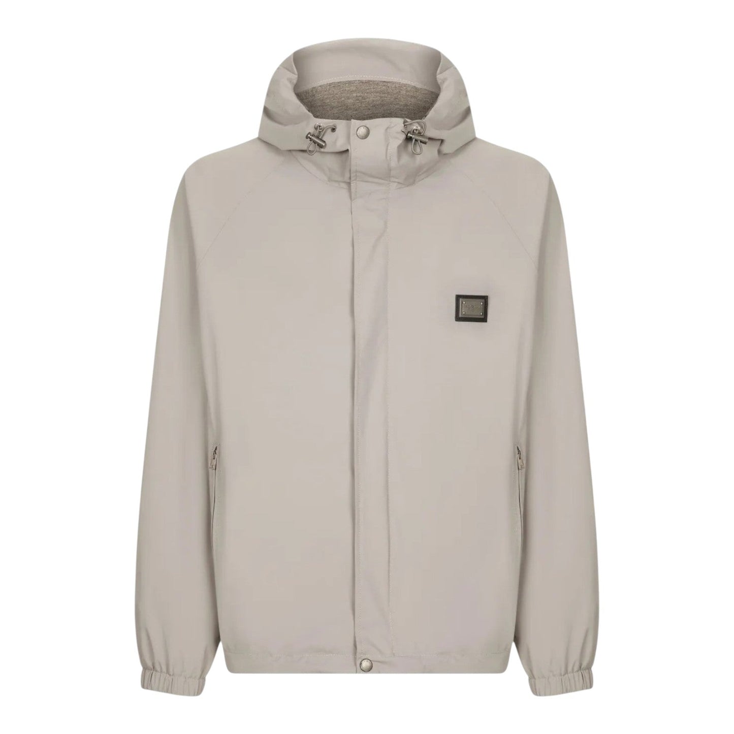 DOLCE & GABBANA LOGO-PLAQUE HOODED GREY NYLON TRACKSUIT SET