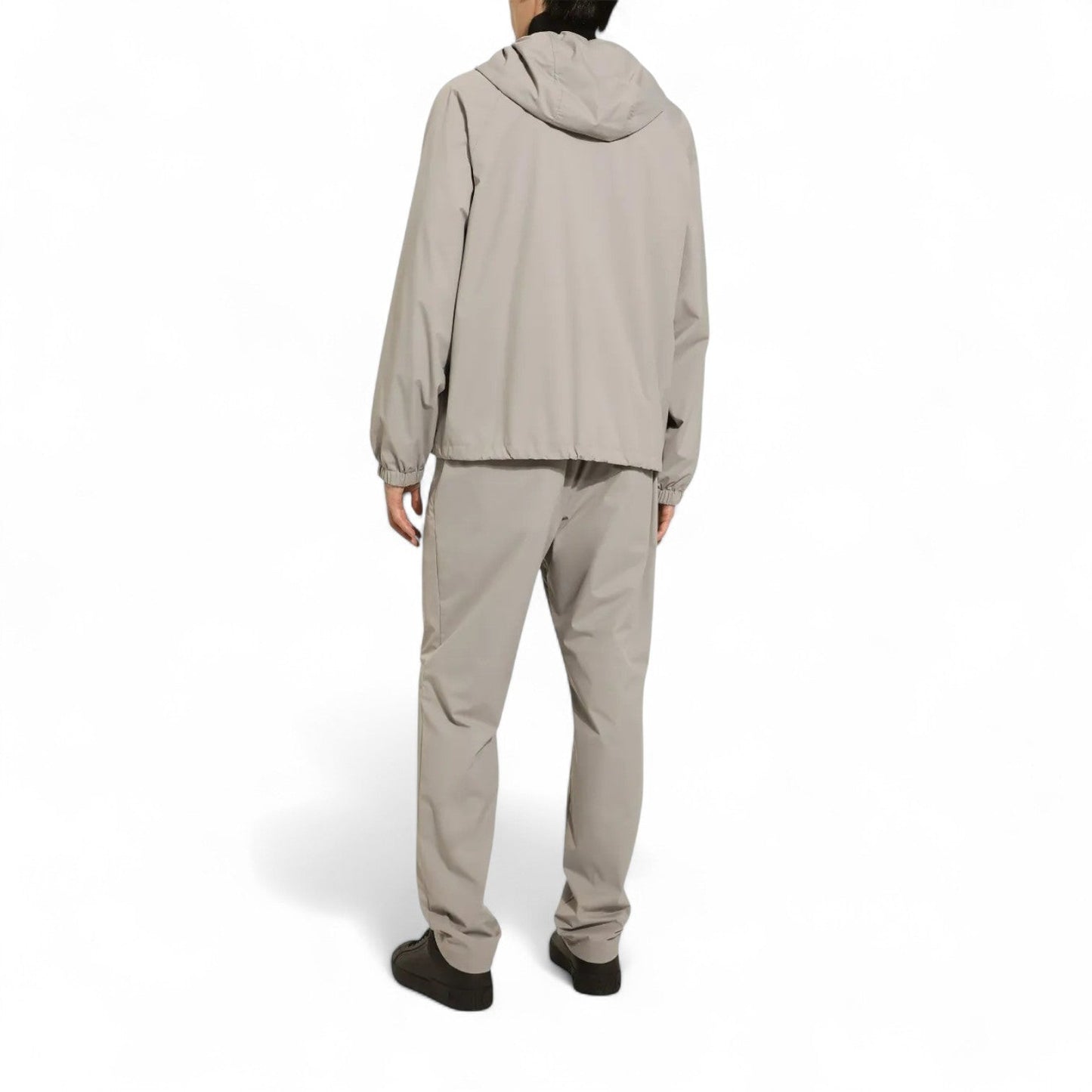 DOLCE & GABBANA LOGO-PLAQUE HOODED GREY NYLON TRACKSUIT SET