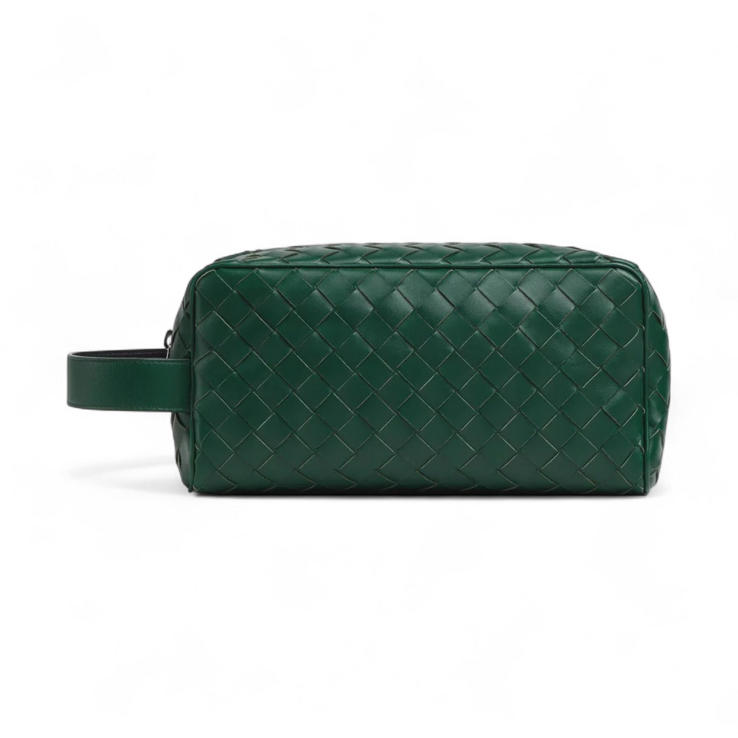 BOTTEGA VENETA INTRECCIATO EMERALED GREEN TRAVEL POUCH