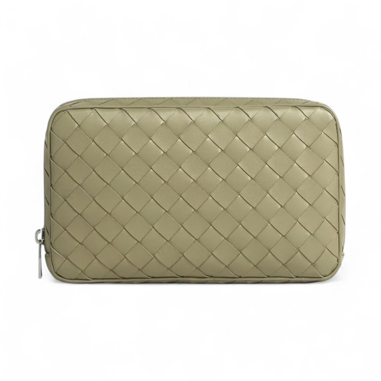 BOTTEGA VENETA INTRECCIATO MEDIUM TRAVERTINE ZIPPED ORGANIZING POUCH
