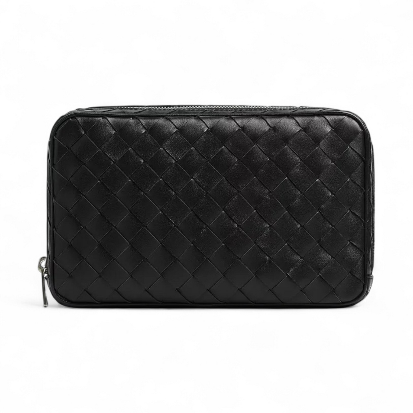 BOTTEGA VENETA INTRECCIATO MEDIUM BLACK ZIPPED ORGANIZING POUCH