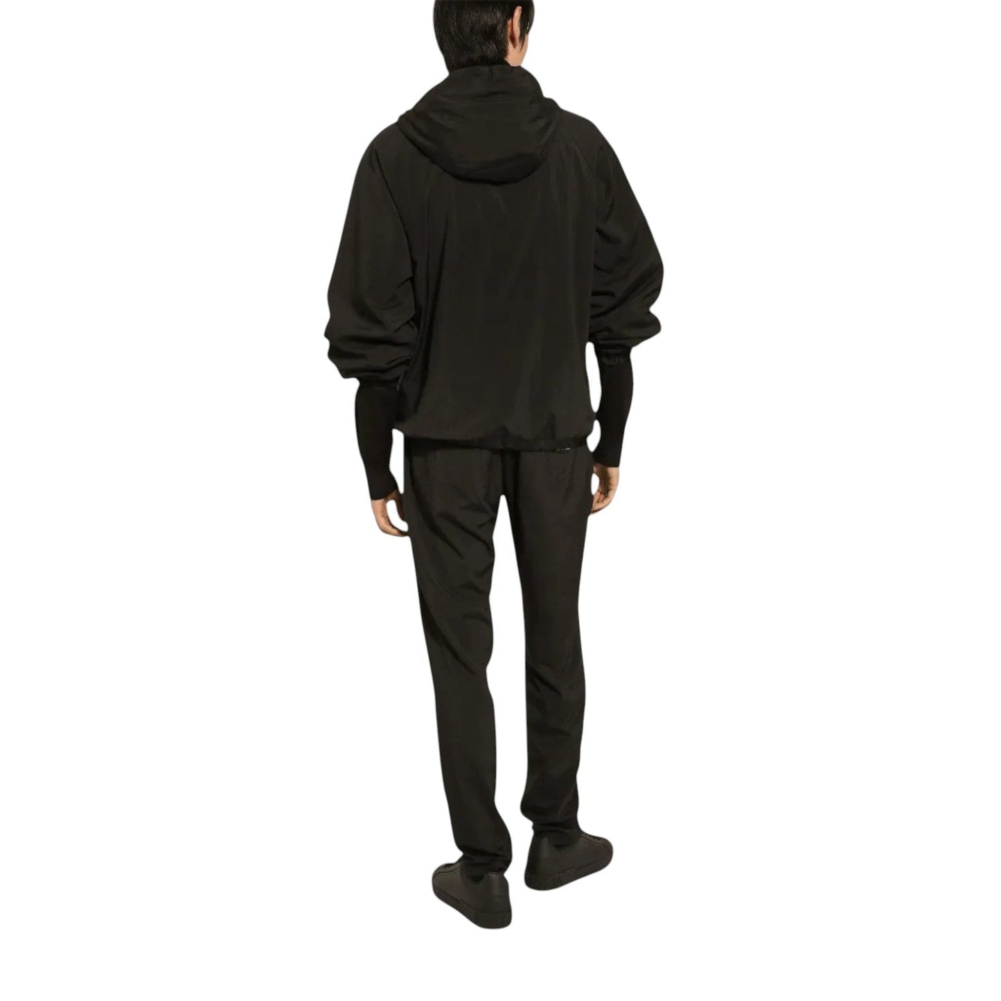 DOLCE & GABBANA LOGO-PLAQUE HOODED BLACK NYLON TRACKSUIT SET