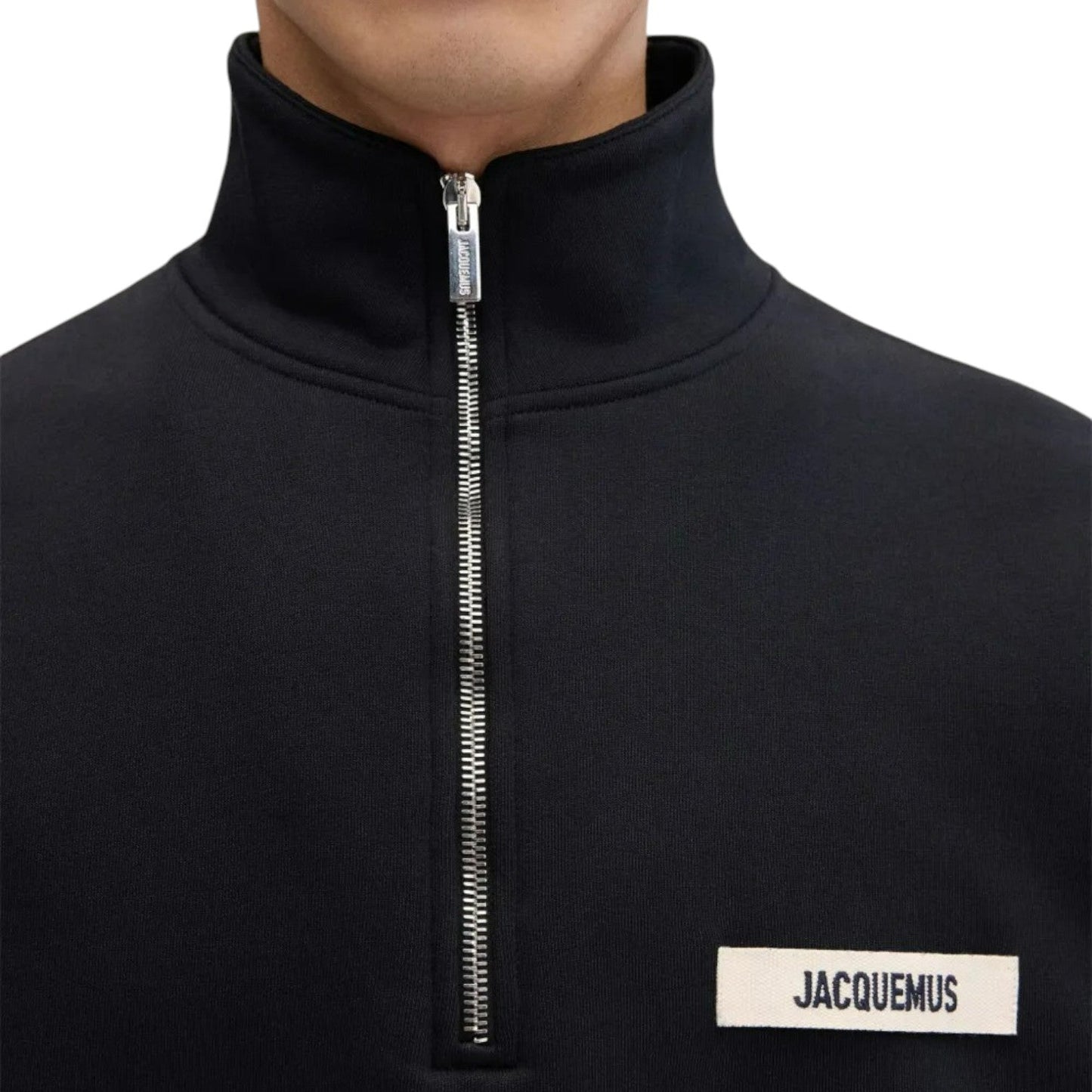 JACQUEMUS THE GROS GRAIN ZIPPED-ROLLNECK BLACK SWEATSHIRT