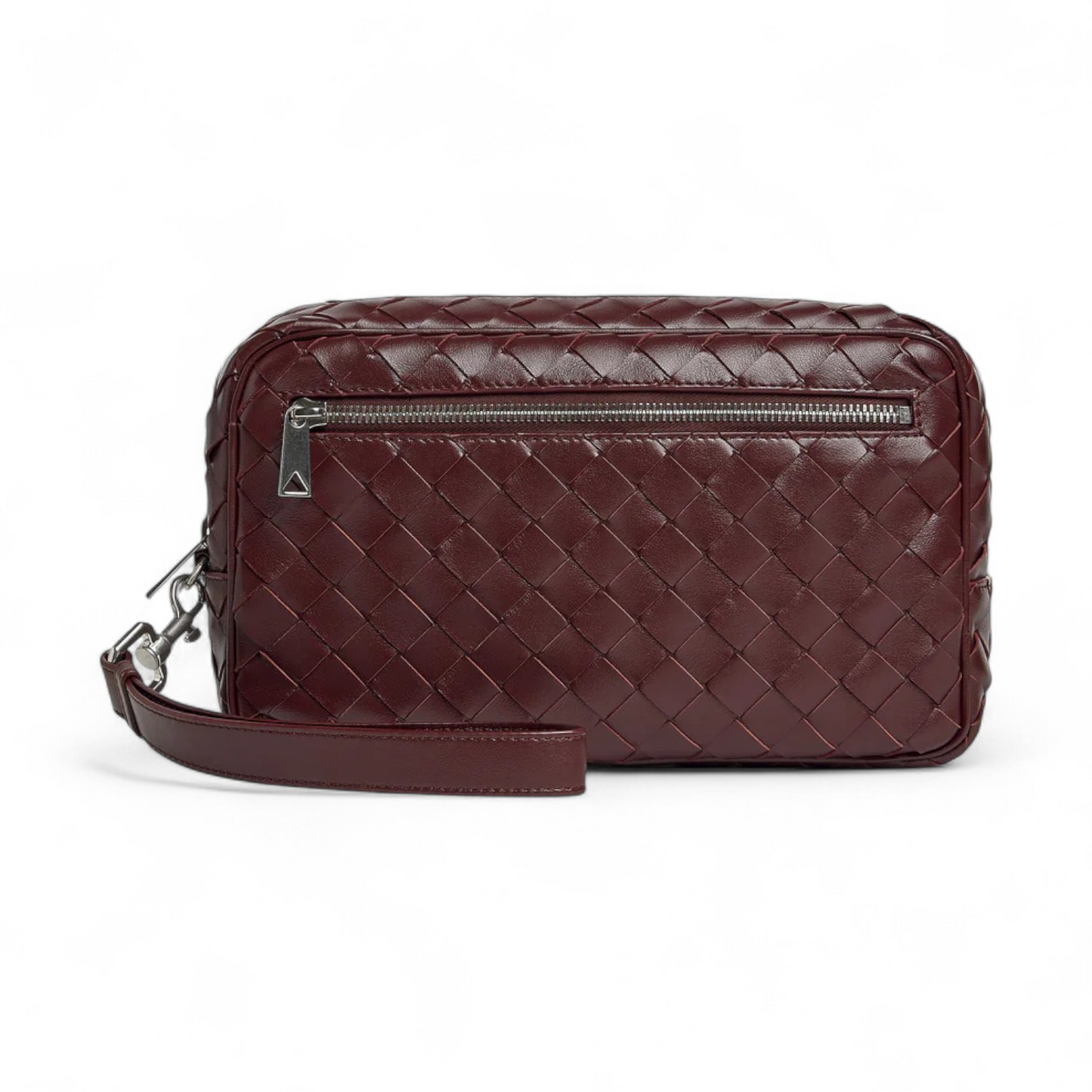 BOTTEGA VENETA INTRECCIATO MADDER BROWN POUCH WITH WRISTLET