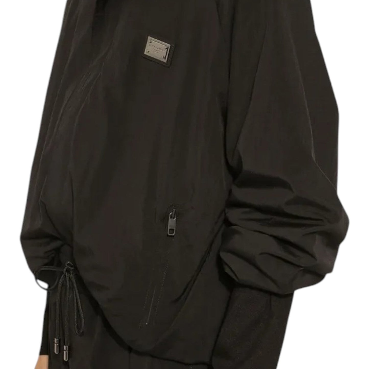 DOLCE & GABBANA LOGO-PLAQUE HOODED BLACK NYLON TRACKSUIT SET
