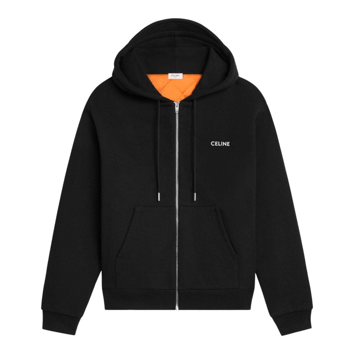 CELINE ZIPPED QUILTED COTTON FLEECE HOODED JACKET