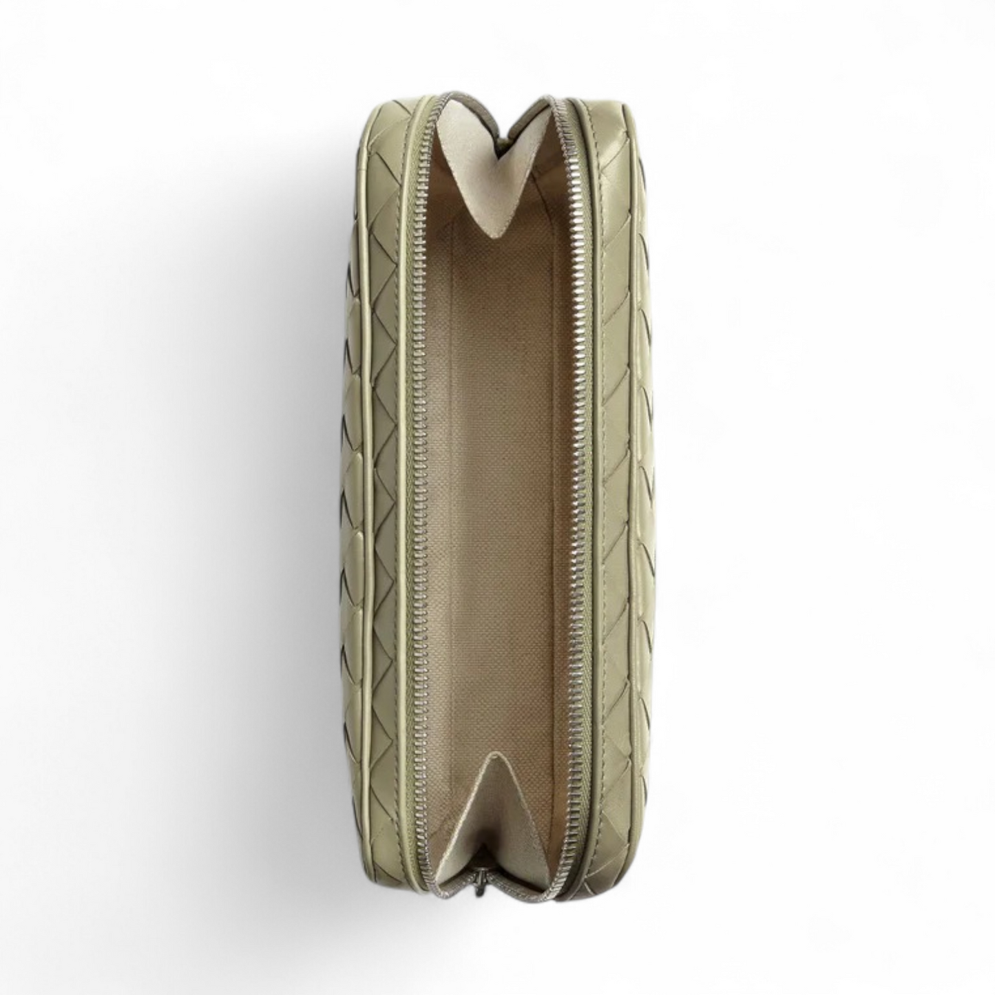 BOTTEGA VENETA INTRECCIATO MEDIUM TRAVERTINE ZIPPED ORGANIZING POUCH