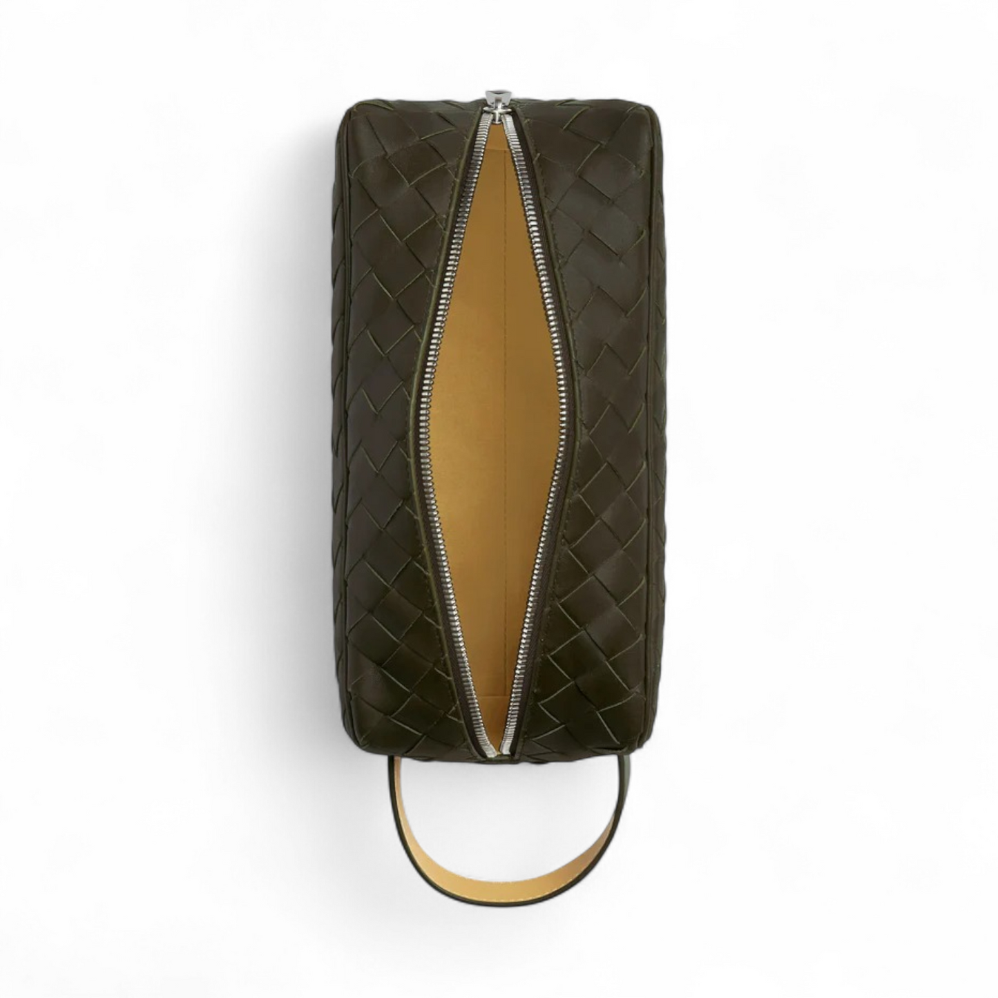 BOTTEGA VENETA INTRECCIATO KHAKI TRAVEL POUCH