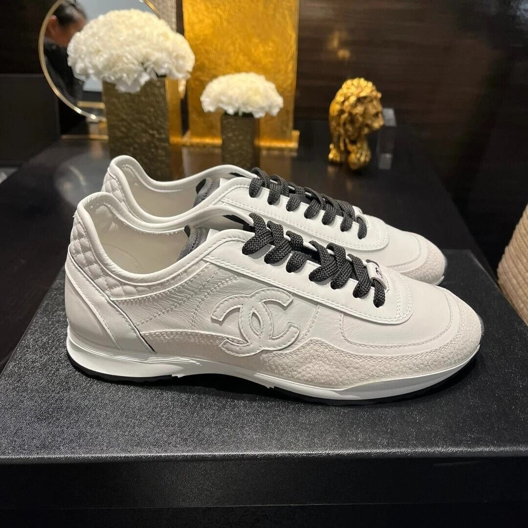 CHANEL SUEDE CALFSKIN WHITE SNEAKERS