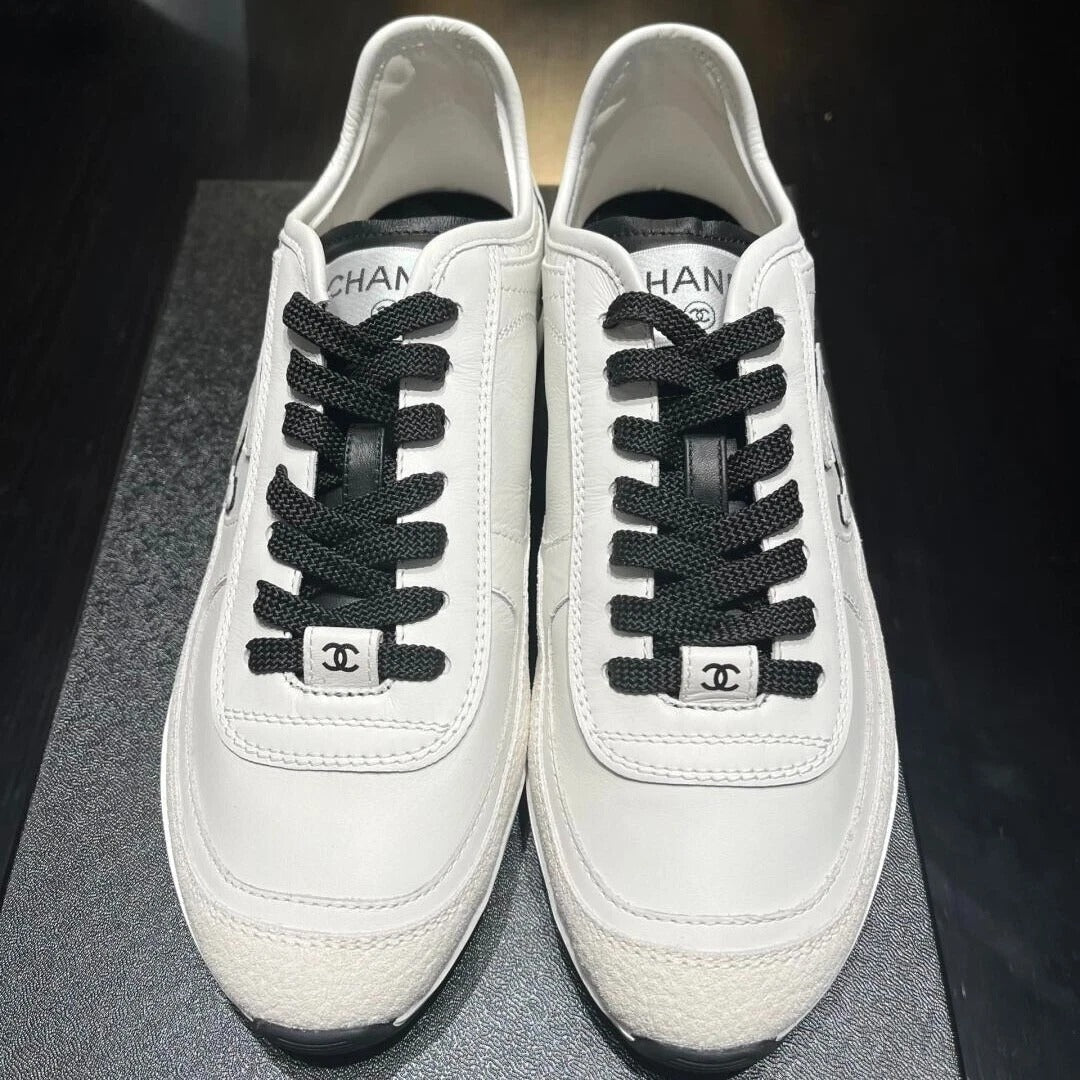 CHANEL SUEDE CALFSKIN WHITE SNEAKERS