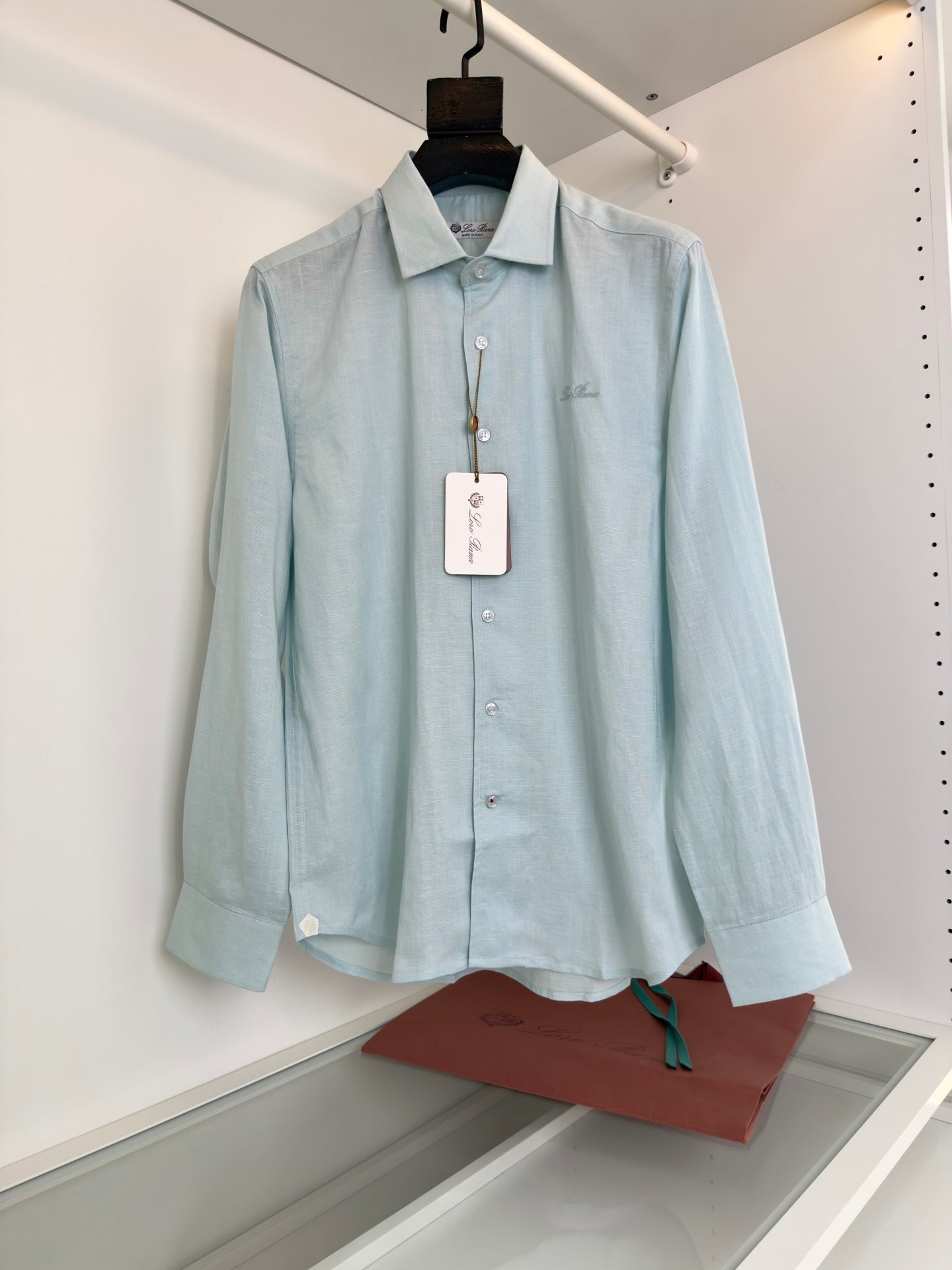 LORO PIANA MEN BLUE LINEN SHIRT