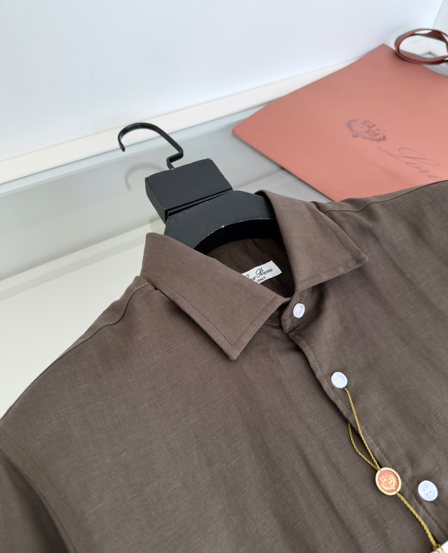 LORO PIANA MEN KHAKI LINEN SHIRT