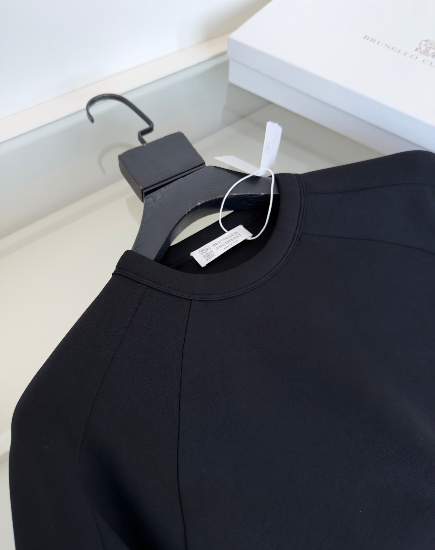 BRUNELLO CUCINELLI MINIMALIST STRUCTURAL GEOMETRIC CUTTING BLACK SWEATSHIRT