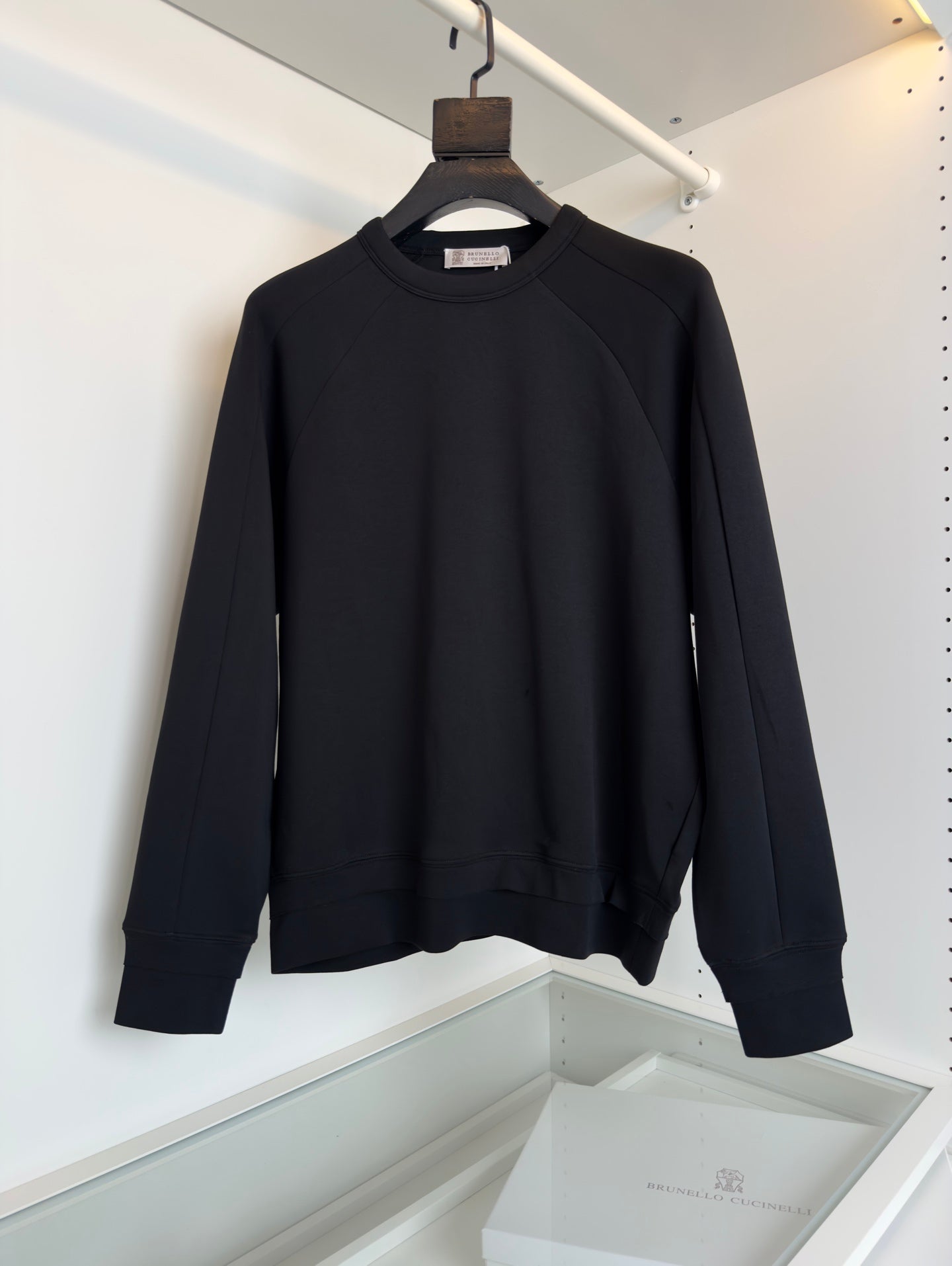 BRUNELLO CUCINELLI MINIMALIST STRUCTURAL GEOMETRIC CUTTING BLACK SWEATSHIRT