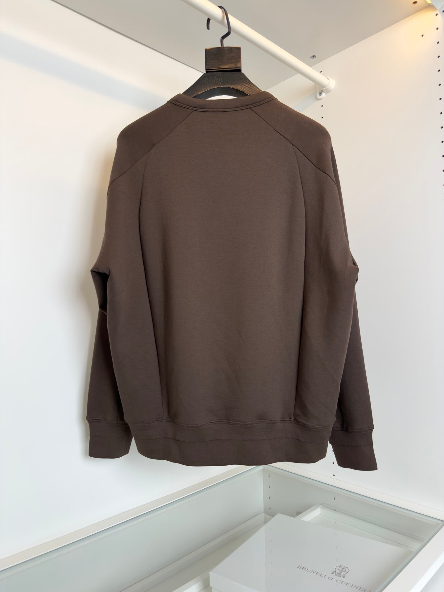 BRUNELLO CUCINELLI MINIMALIST STRUCTURAL GEOMETRIC CUTTING CHOCOLATE BROWN SWEATSHIRT