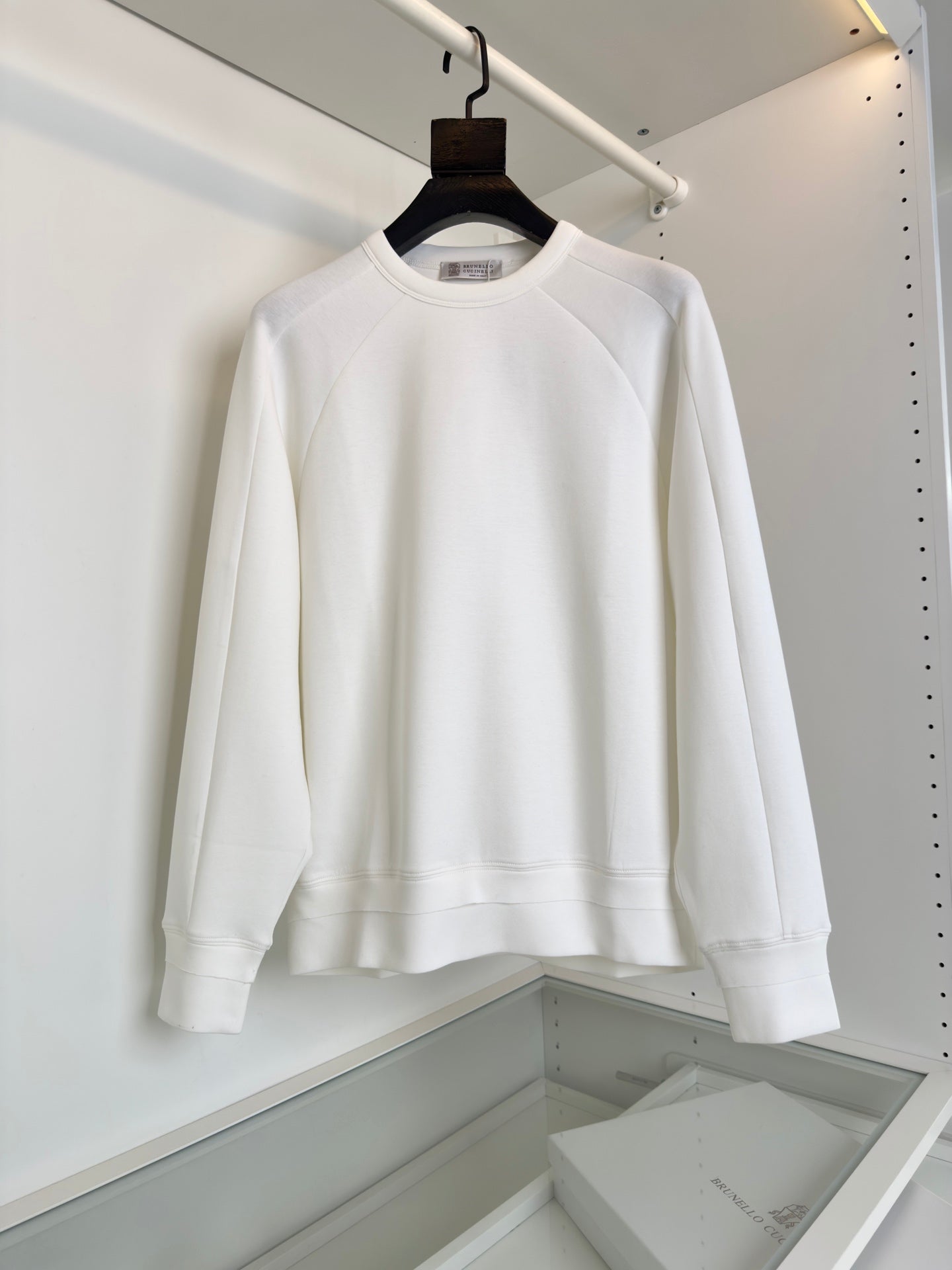 BRUNELLO CUCINELLI MINIMALIST STRUCTURAL GEOMETRIC CUTTING WHITE SWEATSHIRT
