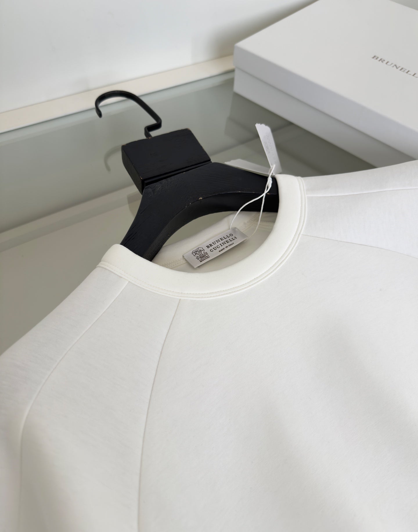 BRUNELLO CUCINELLI MINIMALIST STRUCTURAL GEOMETRIC CUTTING WHITE SWEATSHIRT