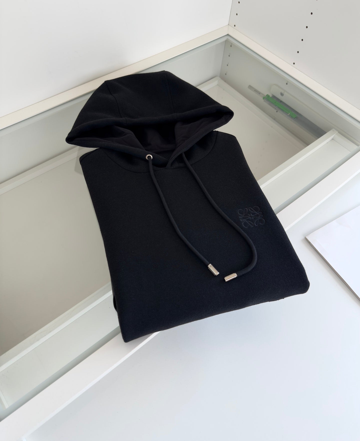 LOEWE WOOL BLEND PATCHWORK BLACK HOODIE