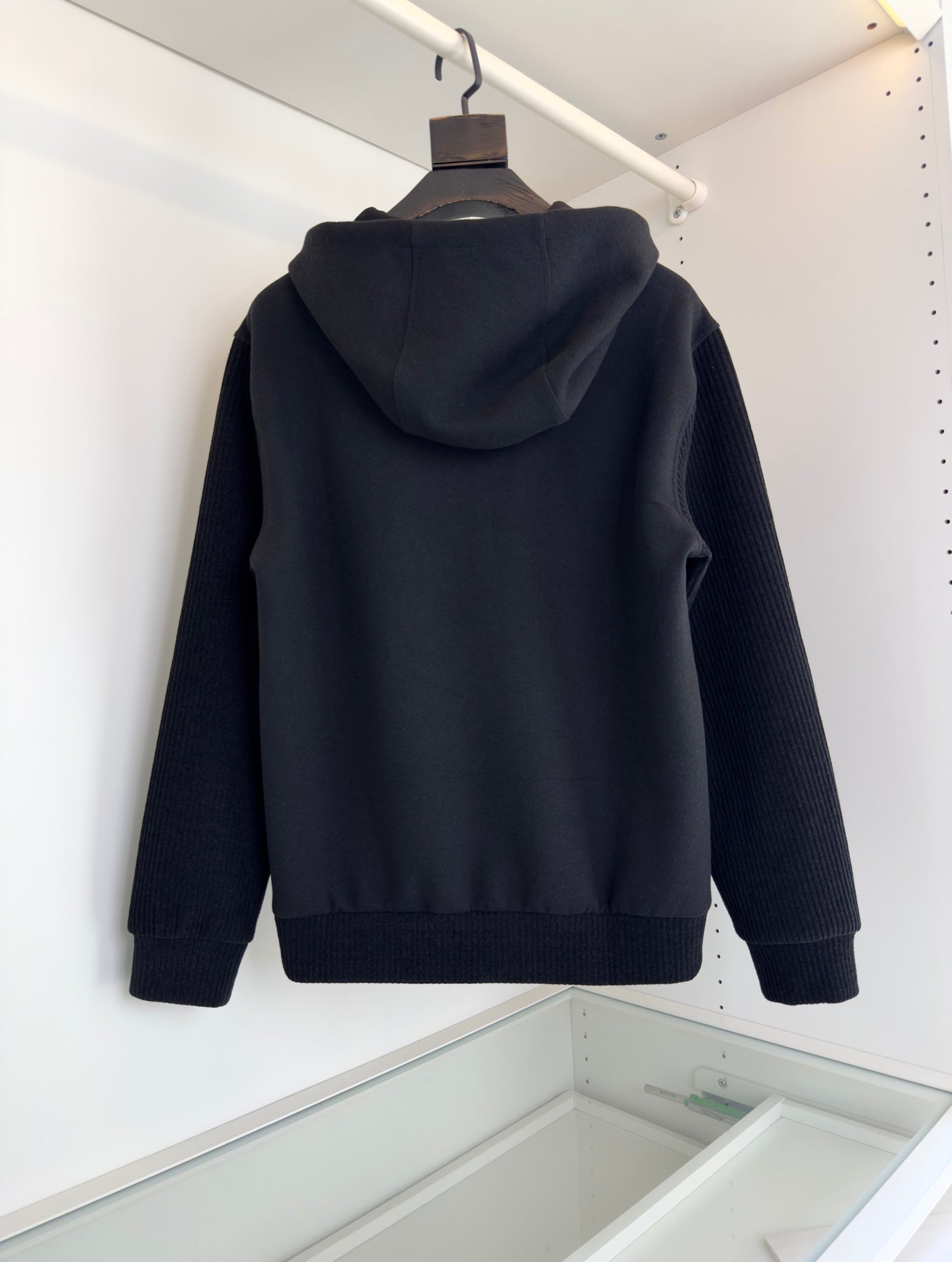 LOEWE WOOL BLEND PATCHWORK BLACK HOODIE