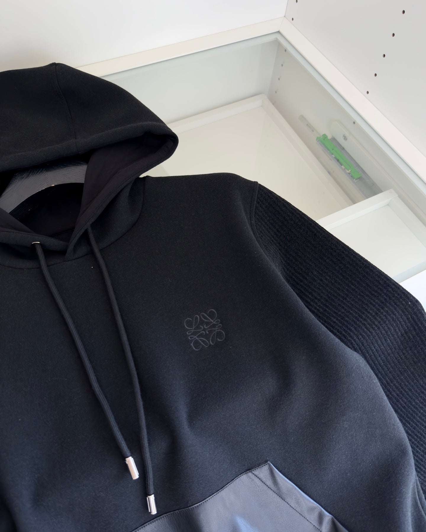 LOEWE WOOL BLEND PATCHWORK BLACK HOODIE