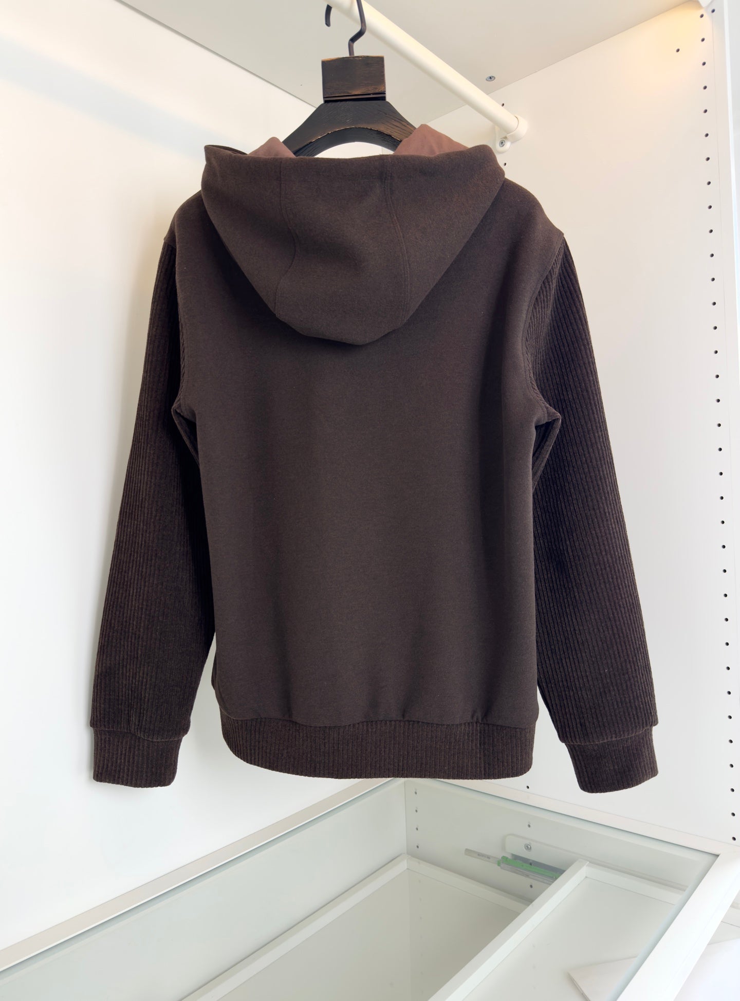 LOEWE WOOL BLEND PATCHWORK CHOCOLATE BROWN HOODIE