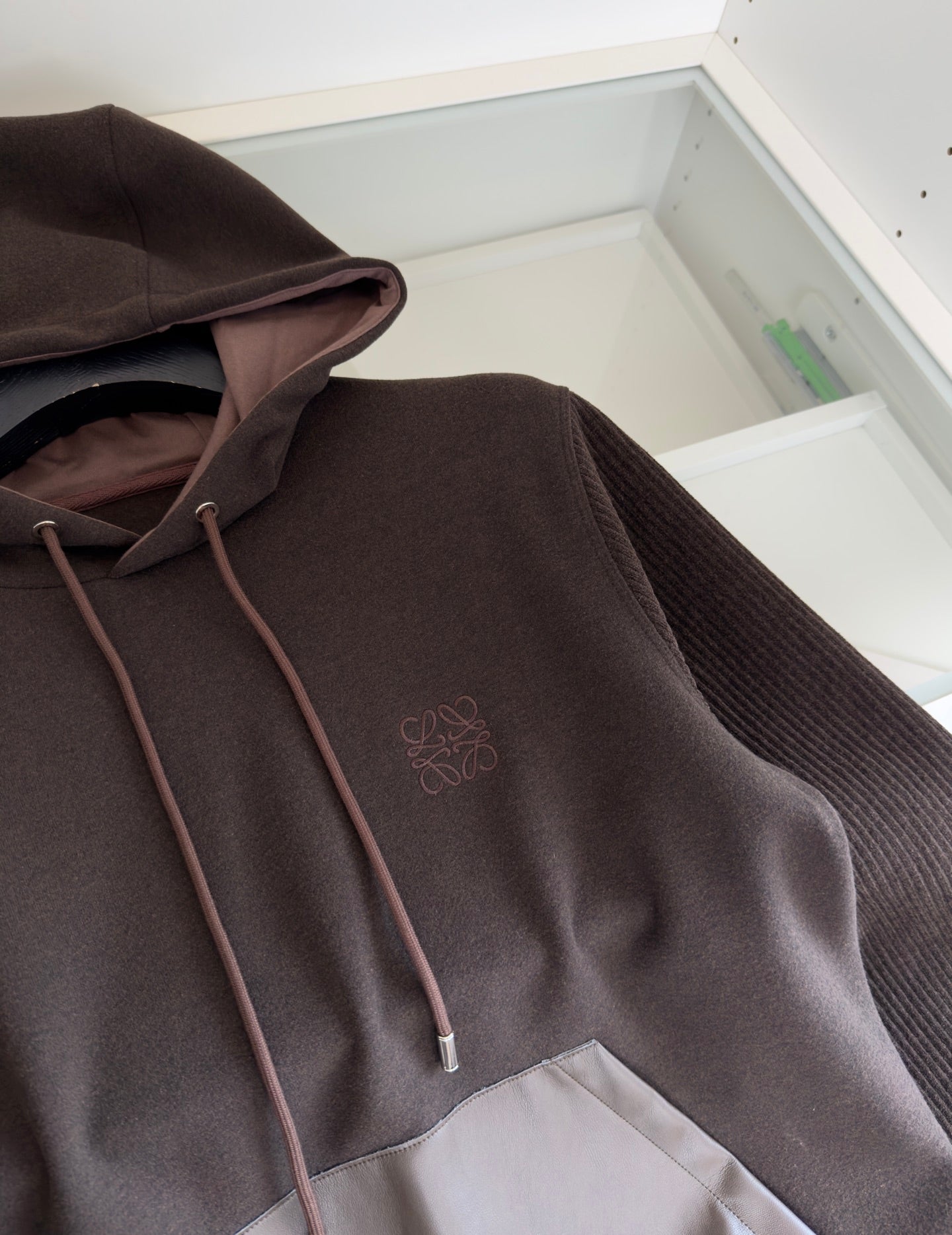 LOEWE WOOL BLEND PATCHWORK CHOCOLATE BROWN HOODIE