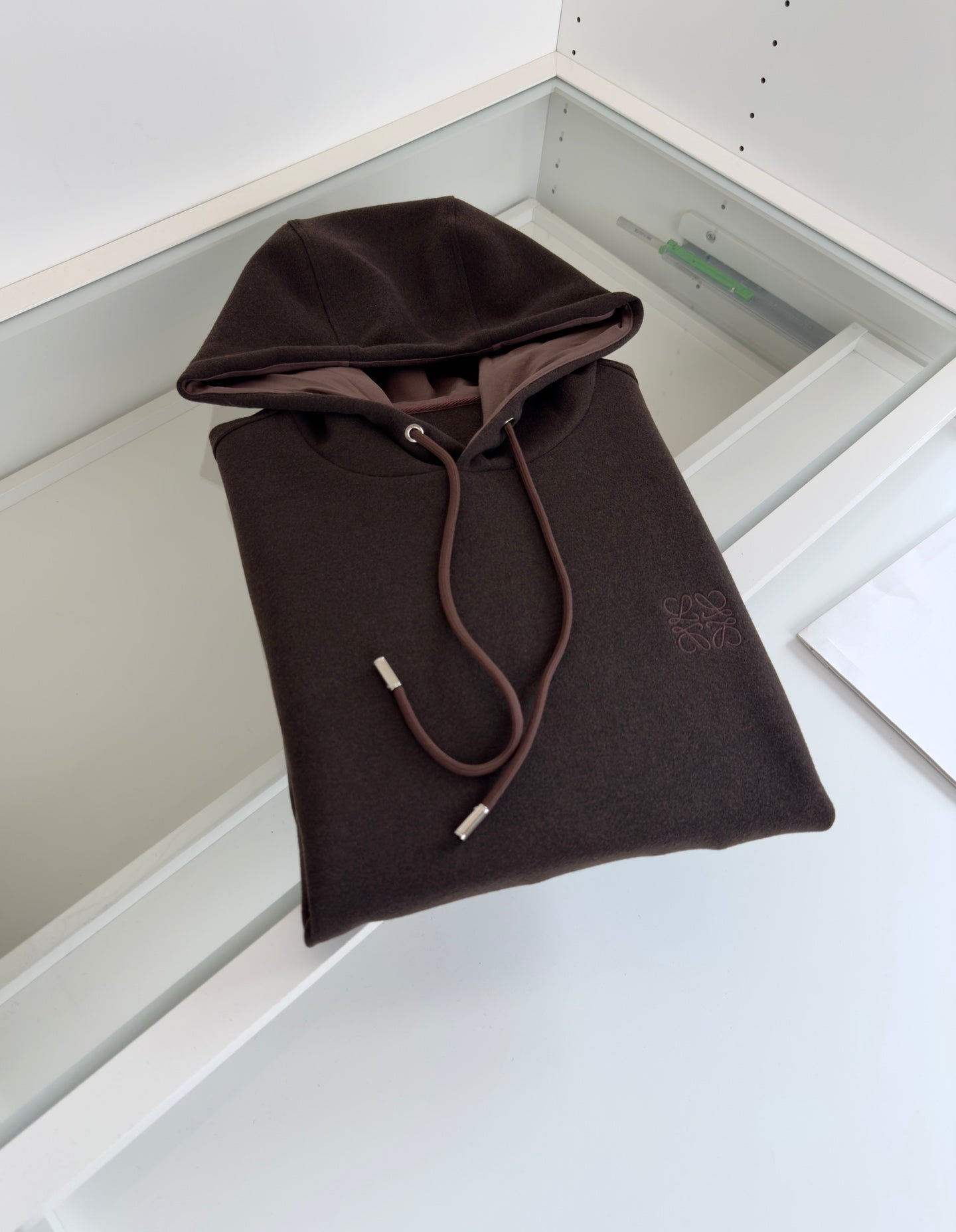 LOEWE WOOL BLEND PATCHWORK CHOCOLATE BROWN HOODIE