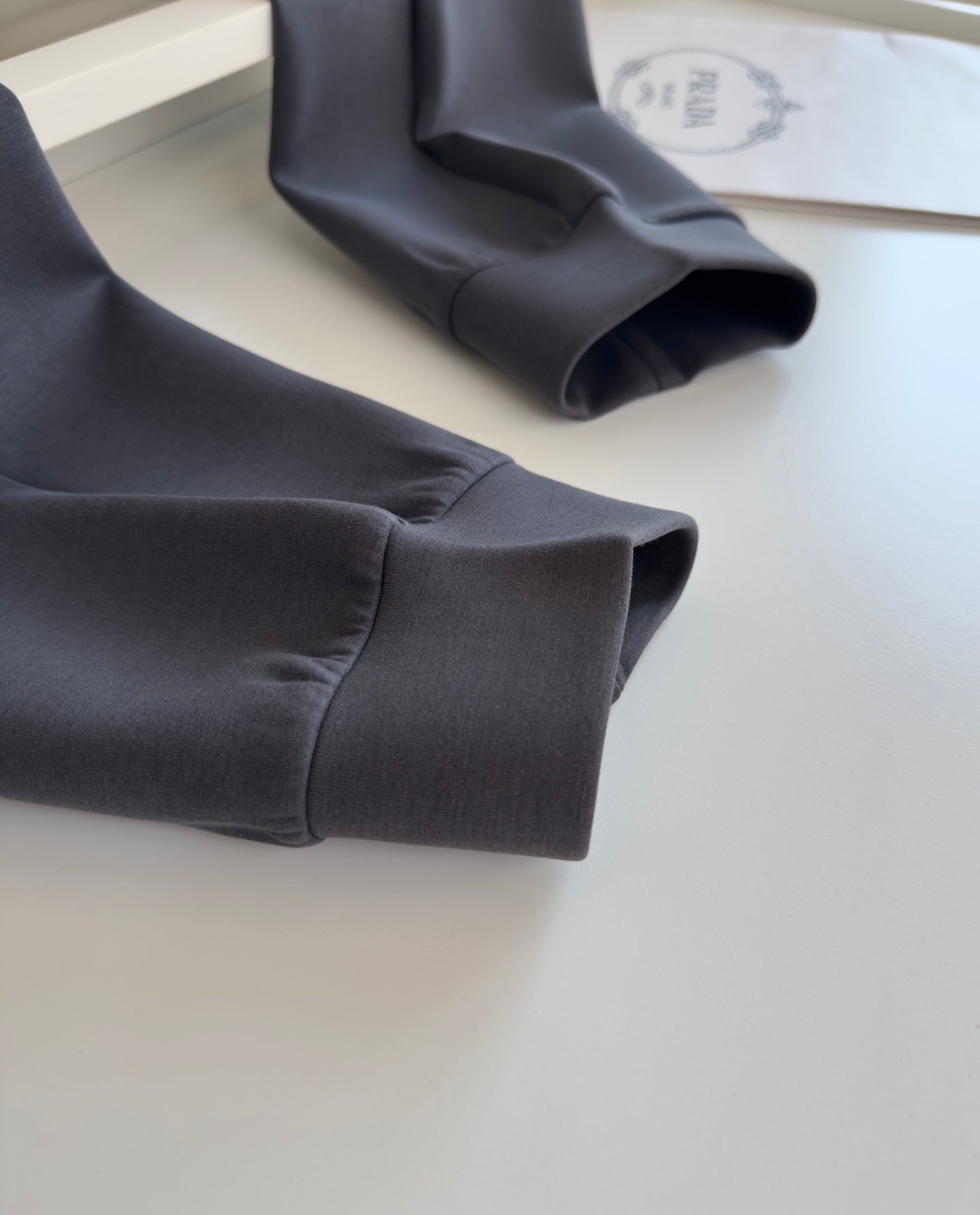 PRADA COTTON FLEECE JOGGERS WITH RE-NYLON DETAILS GREY PANTS