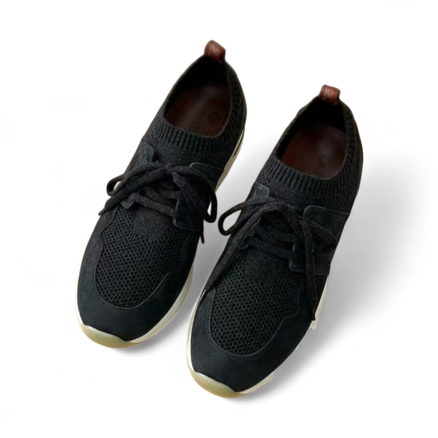 LORO PIANA FLEXY SUEDE KINTTED WOOL BLACK SNEAKERS